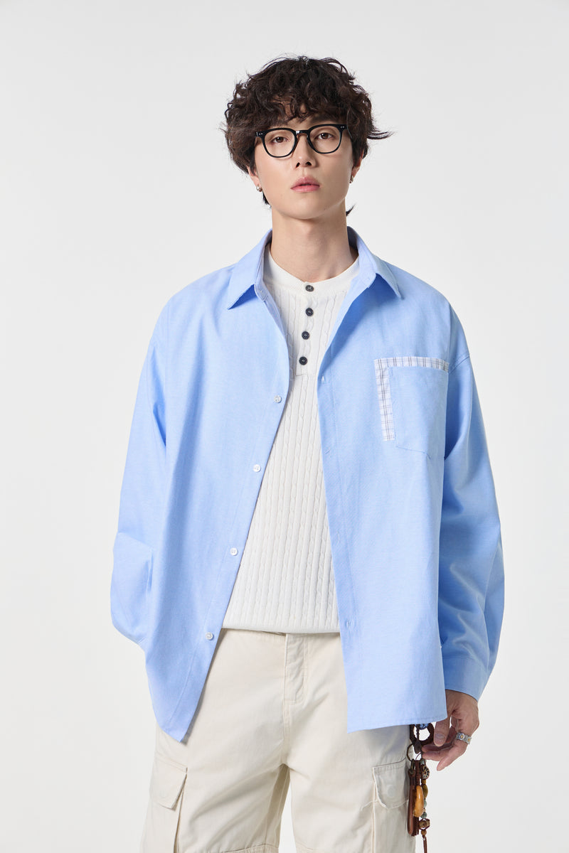 Soft Blue Contrast Pocket Oxford Shirt Front view | Weezy
