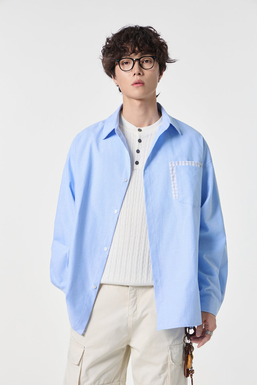 Soft Blue Contrast Pocket Oxford Shirt Front view | Weezy