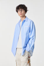 Soft Blue Contrast Pocket Oxford Shirt Side view | Weezy