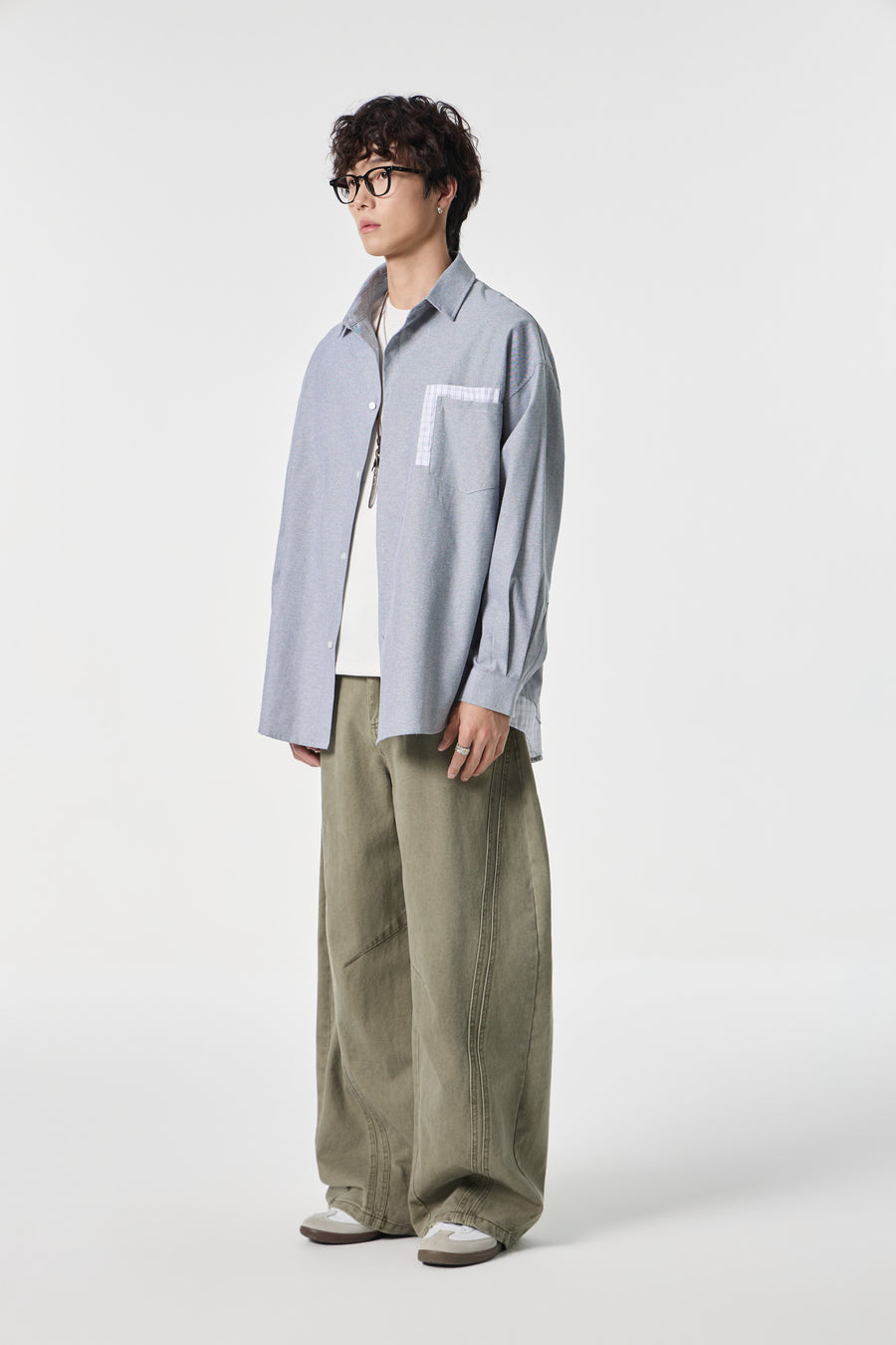 Grey Contrast Pocket Oxford Shirt Back view | Weezy
