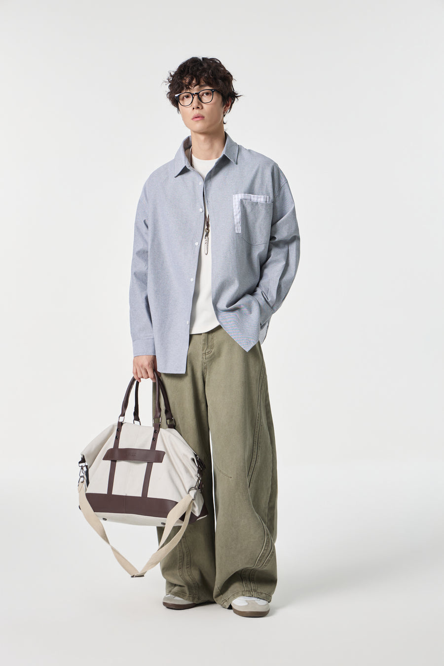Grey Contrast Pocket Oxford Shirt Lifestyle view | Weezy