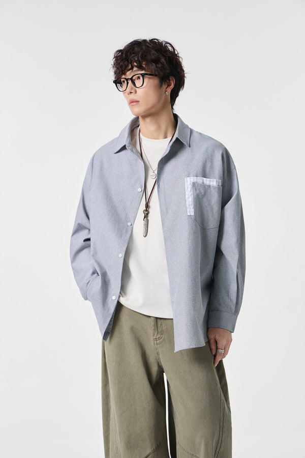 Grey Contrast Pocket Oxford Shirt Front view | Weezy