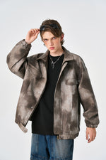 Camo Brown Oversized Bomber Leather Jacket Back view | Weezy