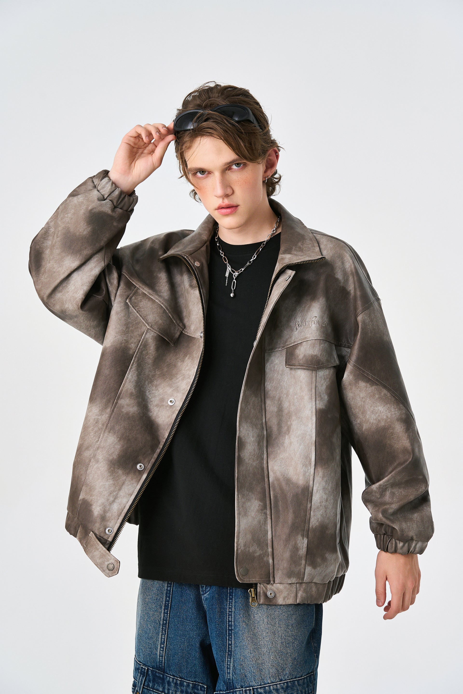 Camo Brown Oversized Bomber Leather Jacket
