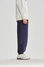 Navy Blue Embroidered Sweatpants Lifestyle view | Weezy