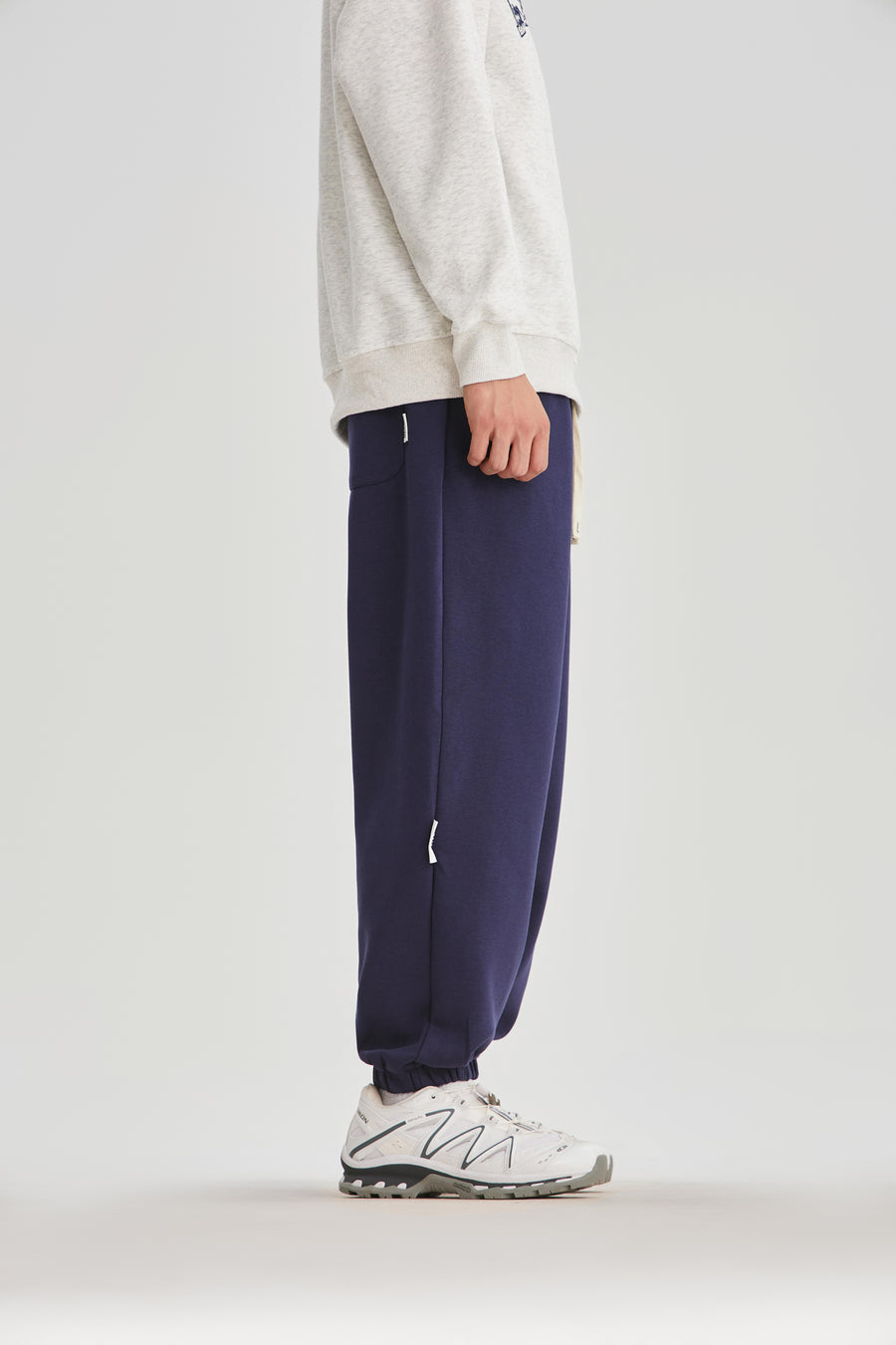 Navy Blue Embroidered Sweatpants Lifestyle view | Weezy