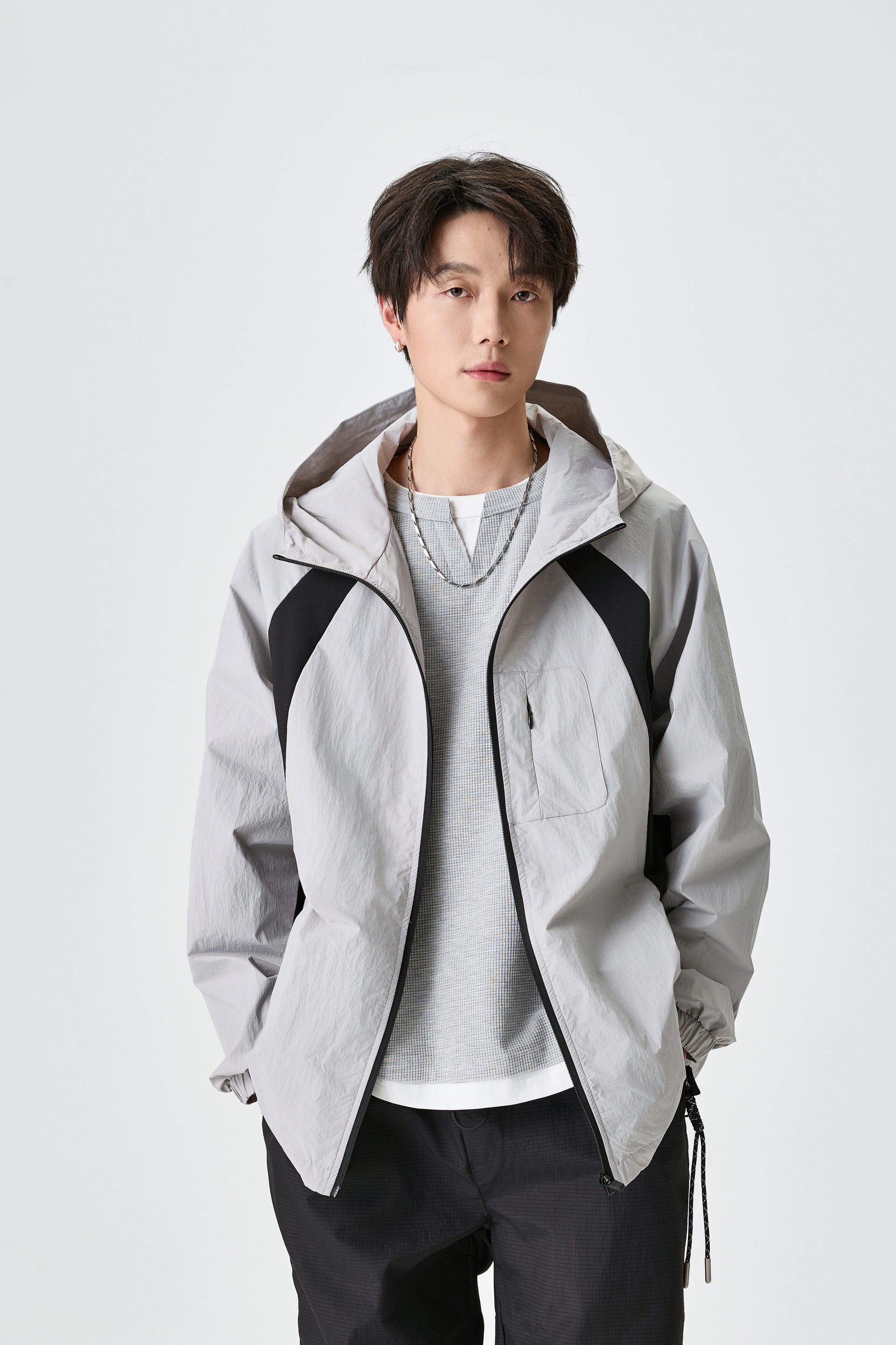 Unisex Light Hooded Grey Track Jacket