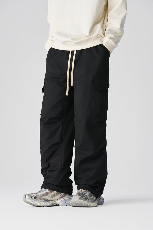 Jet Black Wide Leg Cargo Pants