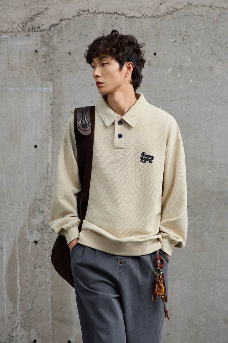 Cream Waffle Knit Collared Polo Side view | Weezy