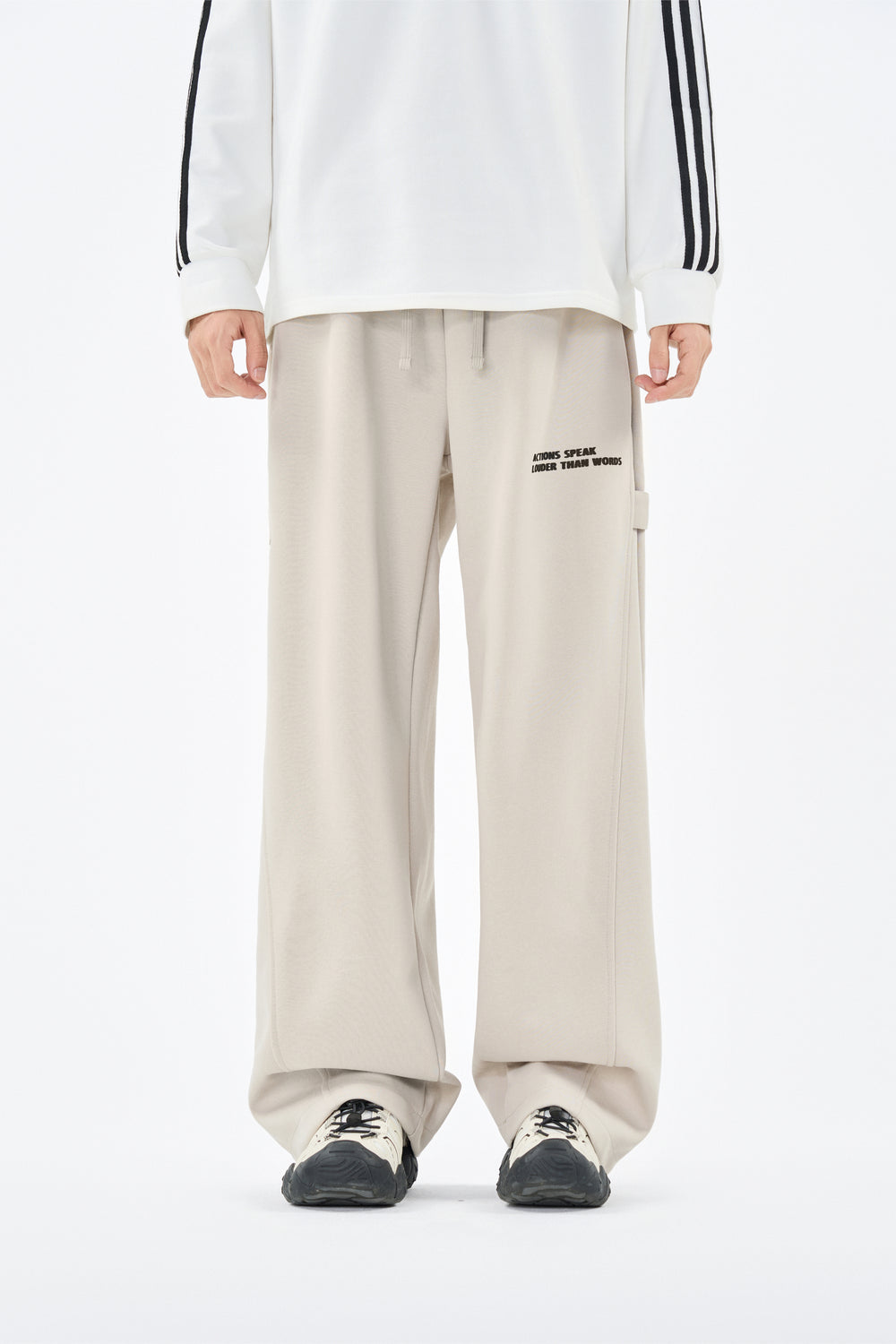 Cream Embroidered Jogger Pants