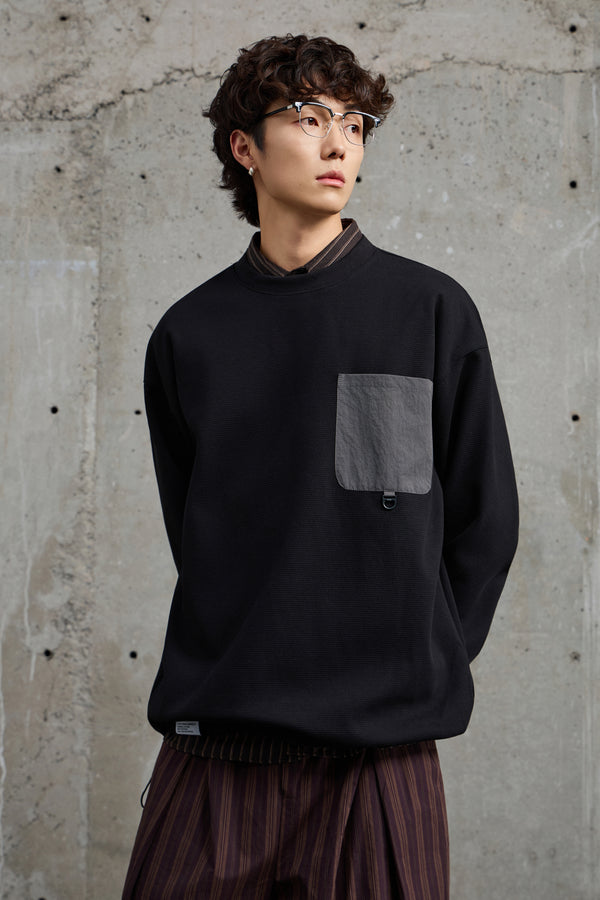Black Crewneck Sweatshirt With Pocket Detail Front view | Weezy