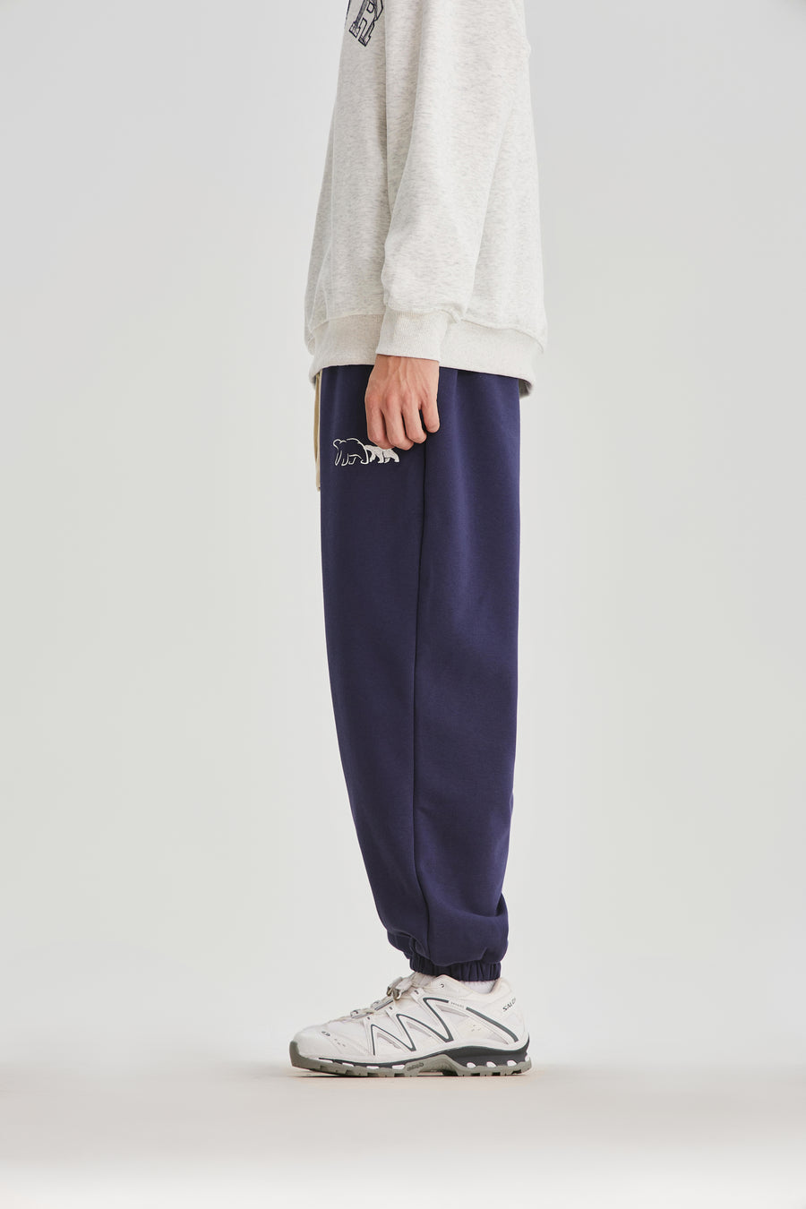 Navy Blue Embroidered Sweatpants Detail view | Weezy