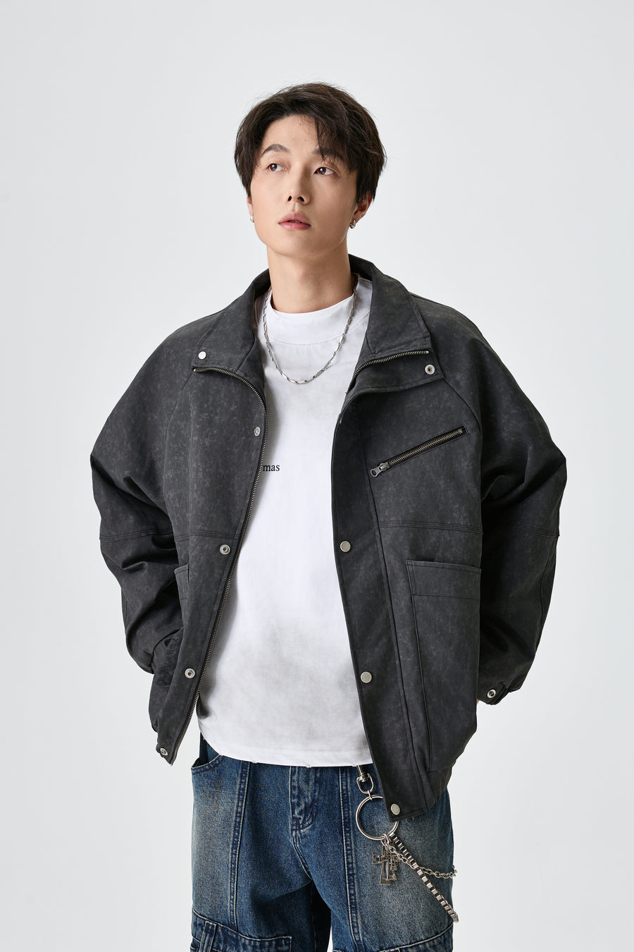 Relaxed Fit Dark Grey Jacket Front view | Weezy