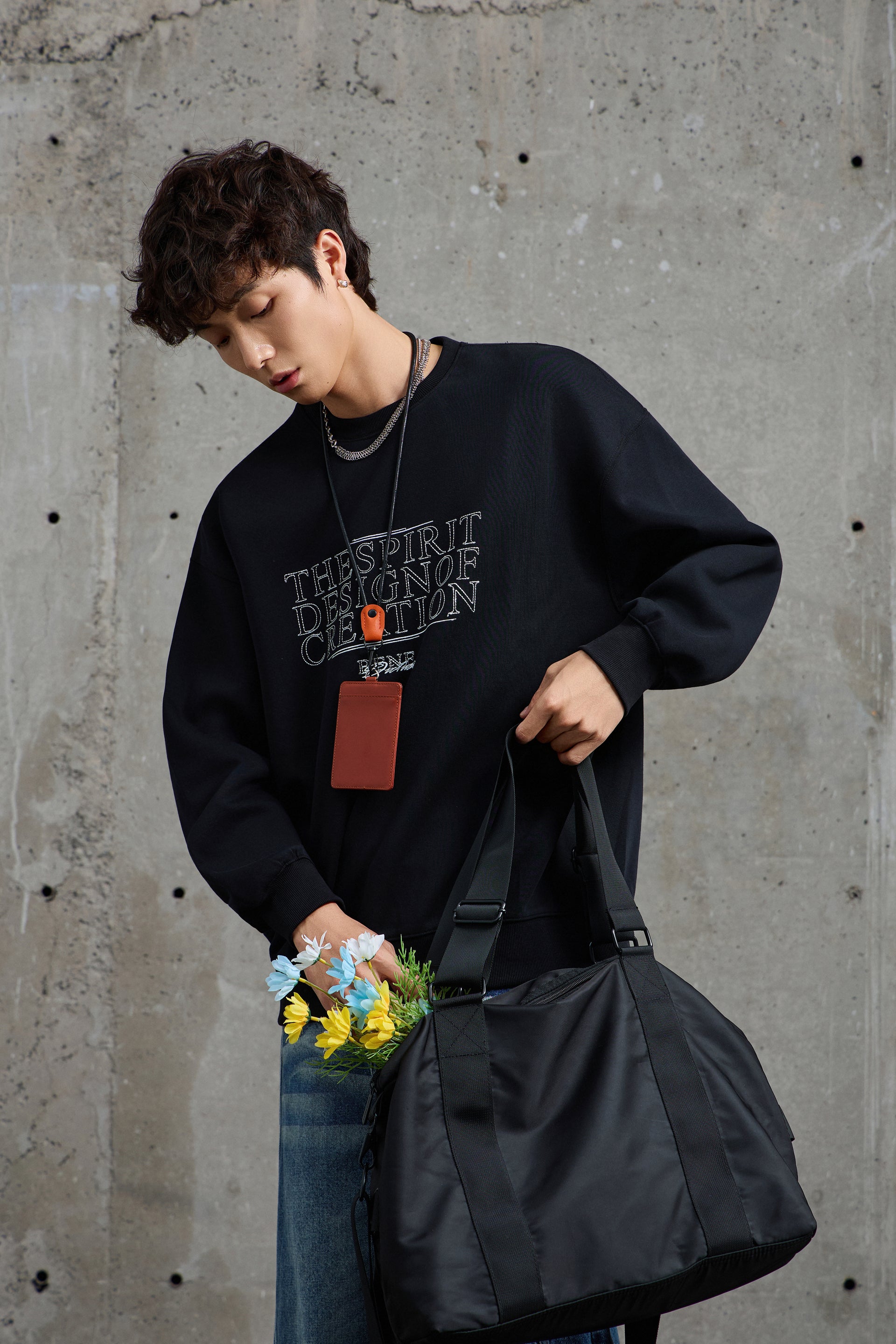 Jet Black Embroidered Sweatshirt