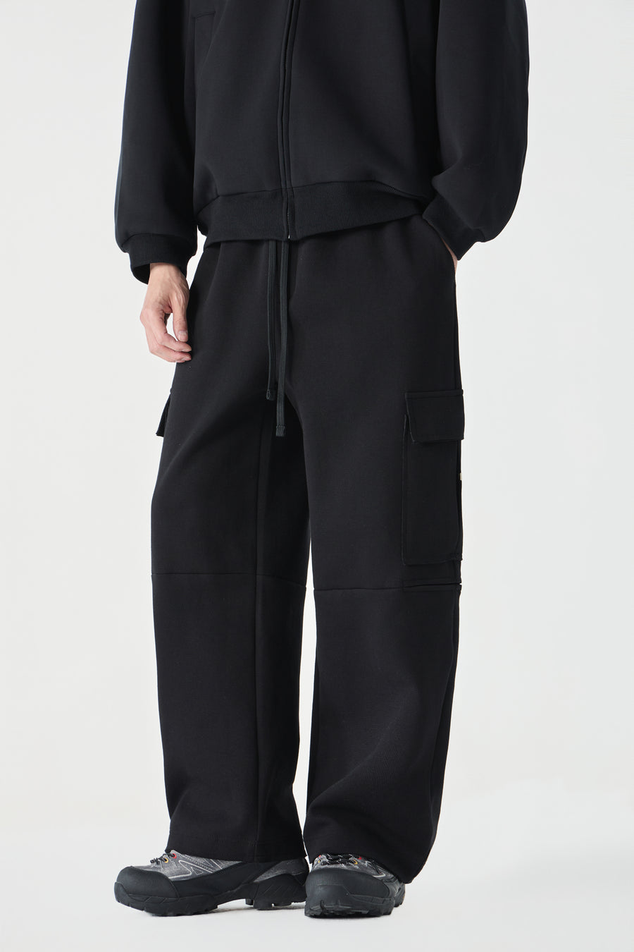 Jet Black Cargo Sweatpants Lifestyle view | Weezy