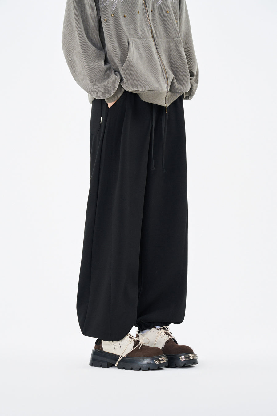 Jet Black Monoframe Relaxed Fit Pants Side view | Weezy