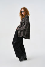 Brown Chequered Plaid Utility Shacket Detail view | Weezy