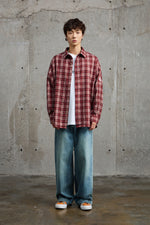 Crimson White Chequered Plaid Overshirt Detail view | Weezy