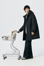 Jet Black Hooded Long Parka Side view | Weezy