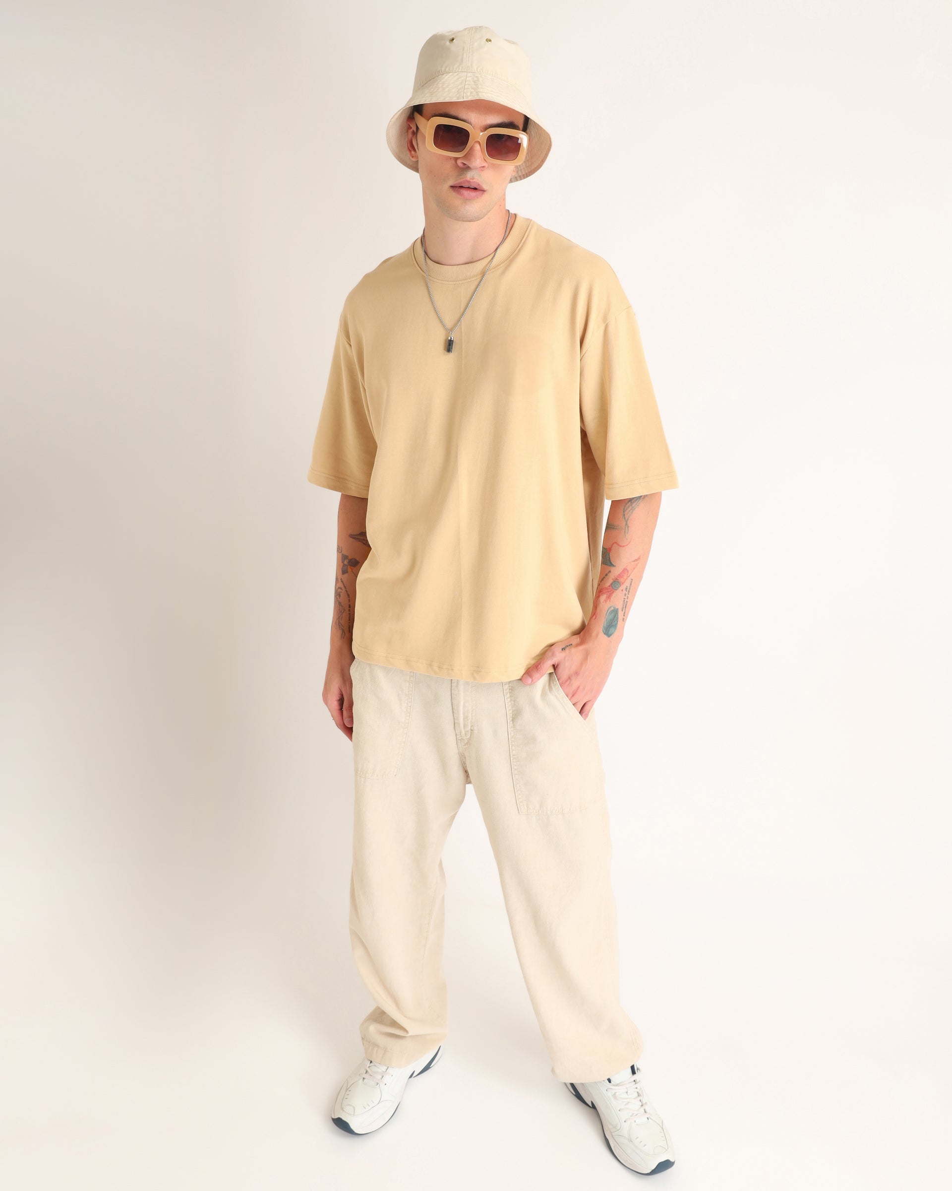 Beige Premium Cotton Oversized T-shirt