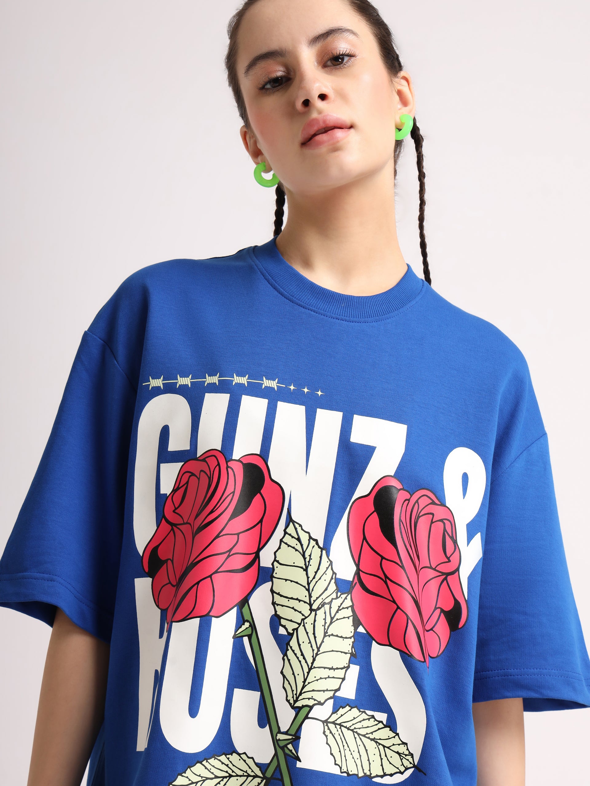 Imperial Blue Gunz & Roses Oversized T-Shirt