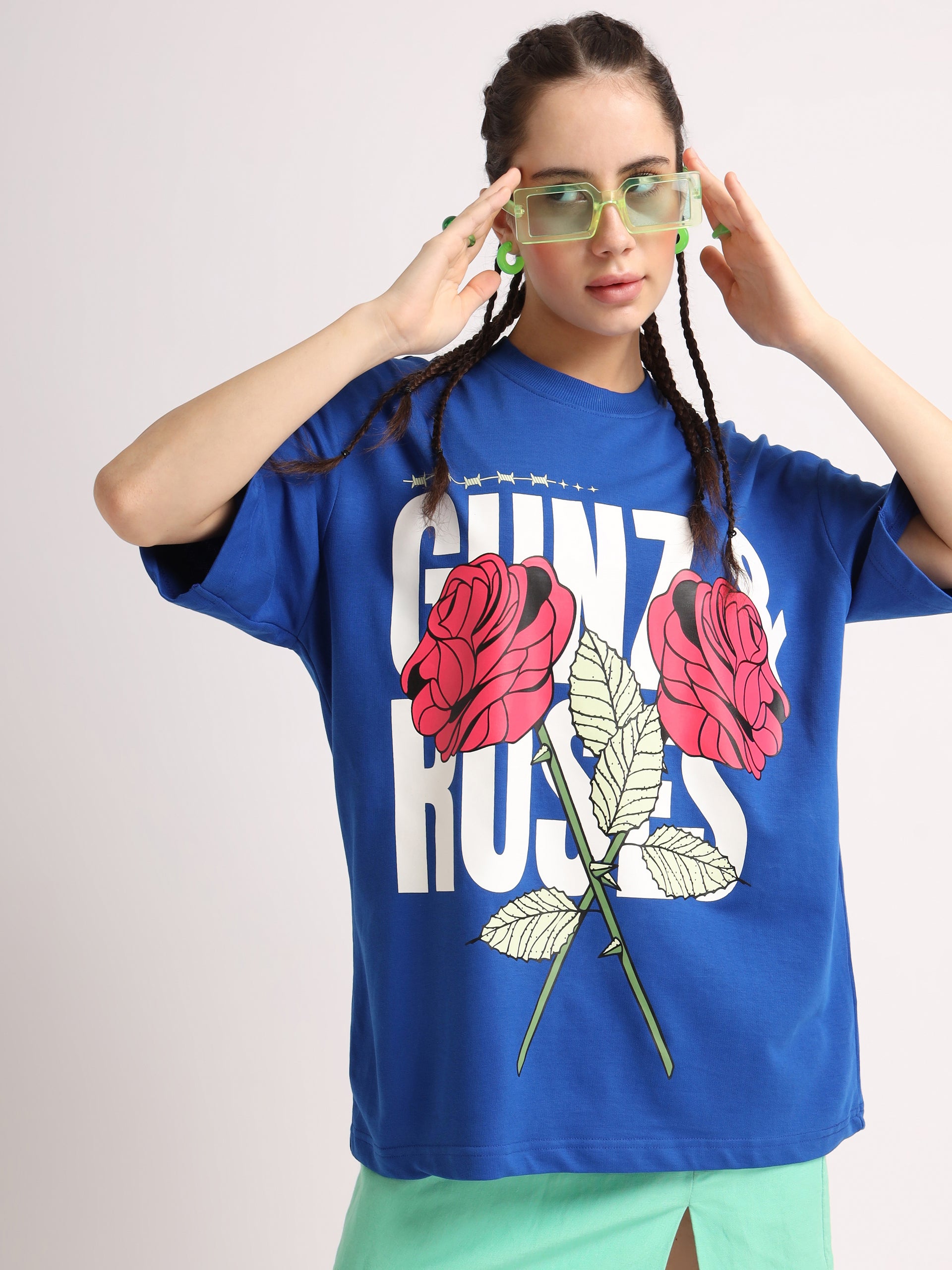 Imperial Blue Gunz & Roses Oversized T-Shirt