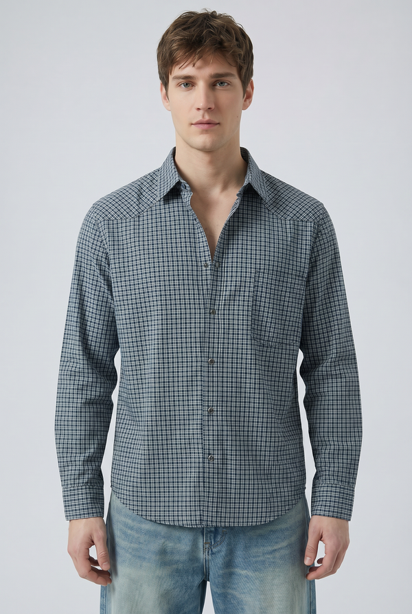 Steel Gingham Shirt Back view | Weezy