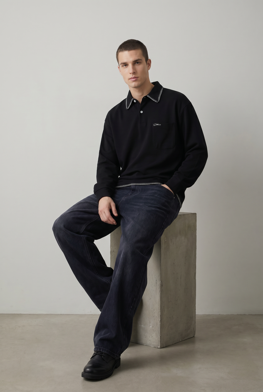 Noir Crest Polo Shirt Side view | Weezy
