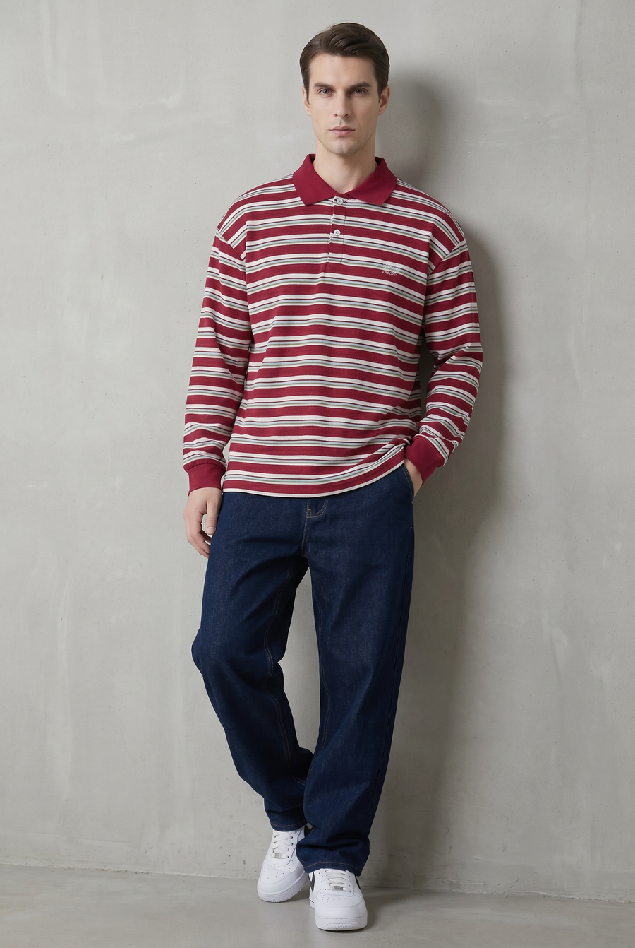 Mulberry Stripe Polo Shirt Side view | Weezy