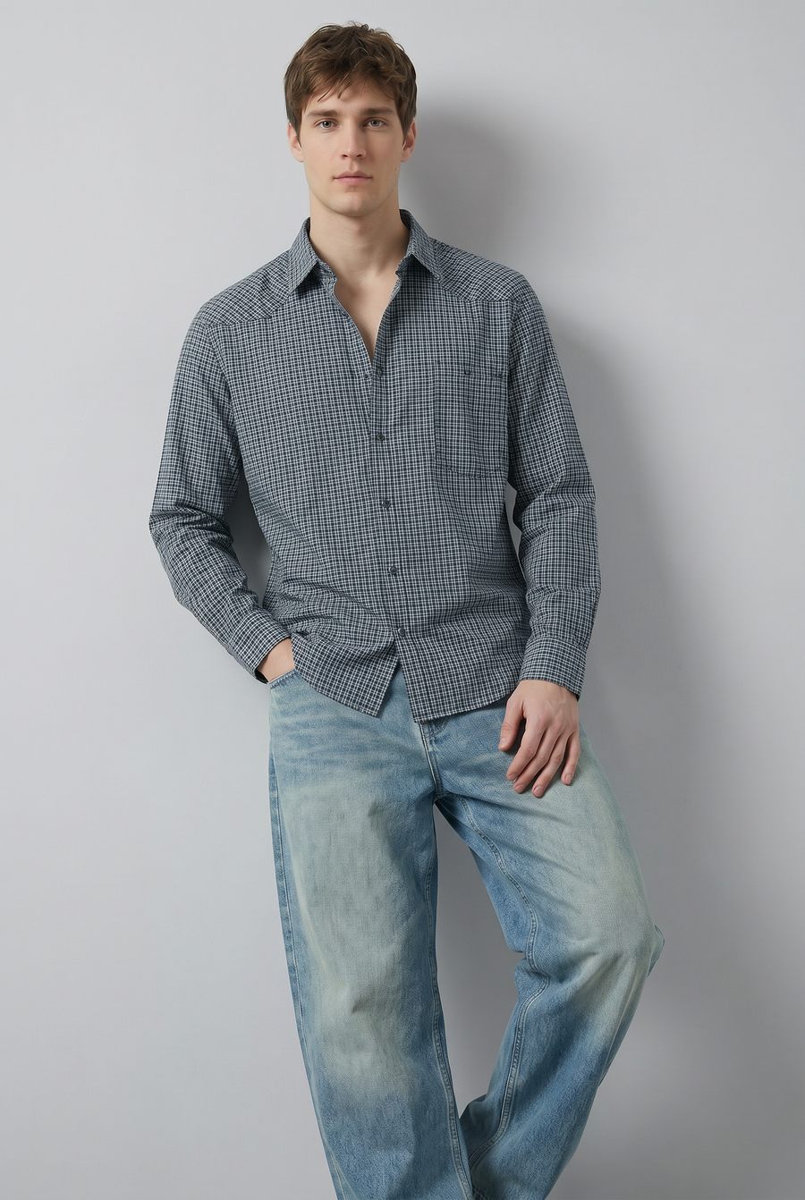 Steel Gingham Shirt Front view | Weezy