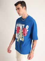 Imperial Blue Gunz & Roses Oversized T-Shirt Model view | Weezy