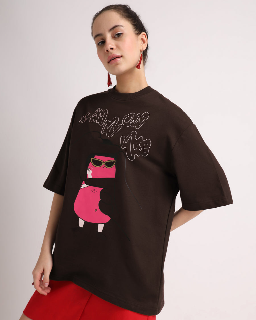 Chocolate Brown Muse Oversized T-Shirt Front view | Weezy