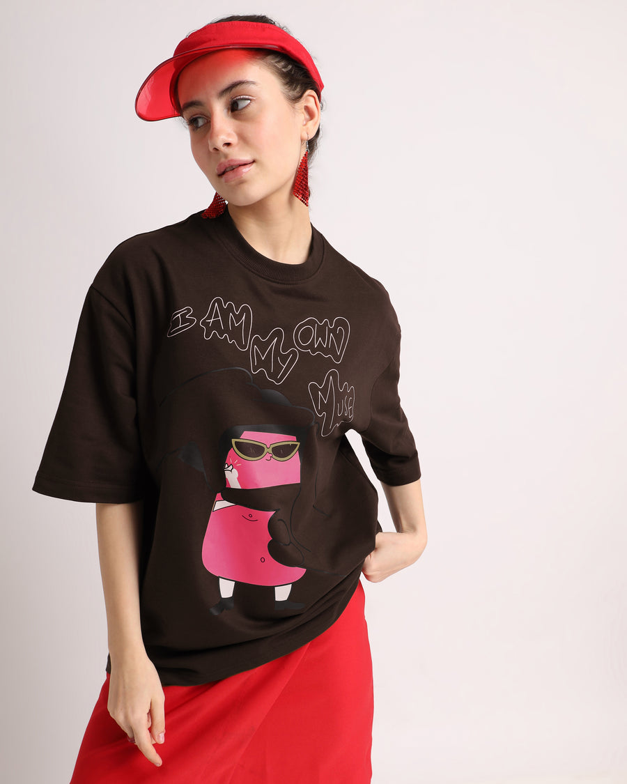 Chocolate Brown Muse Oversized T-Shirt Model view | Weezy
