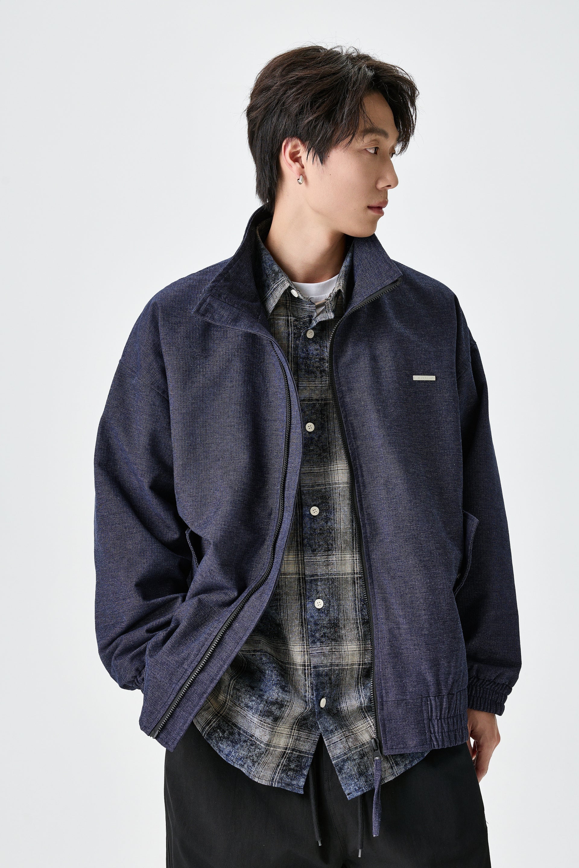 Indigo Structured Zipper Jacket