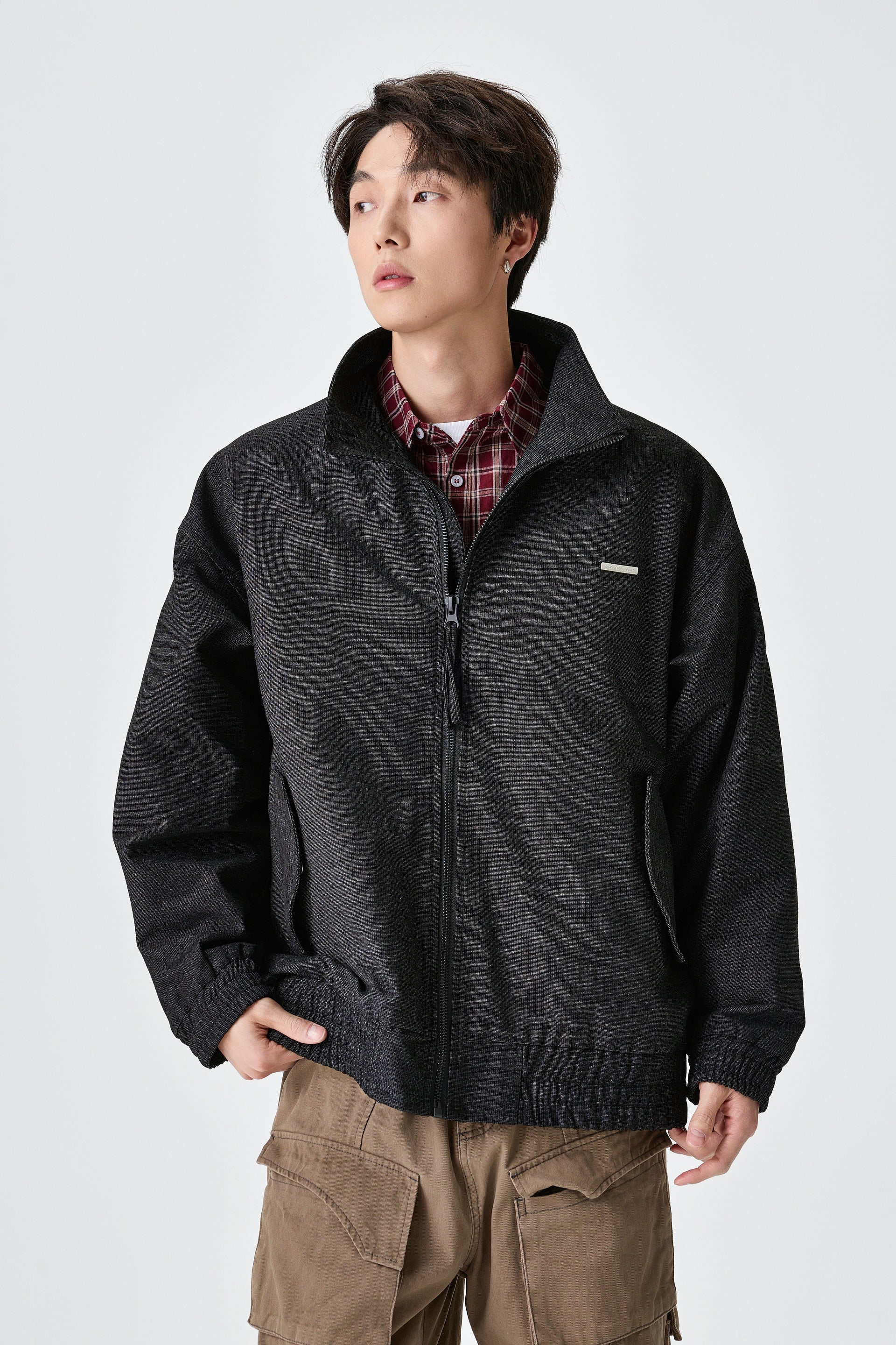 Jet Black Structured Zipper Jacket