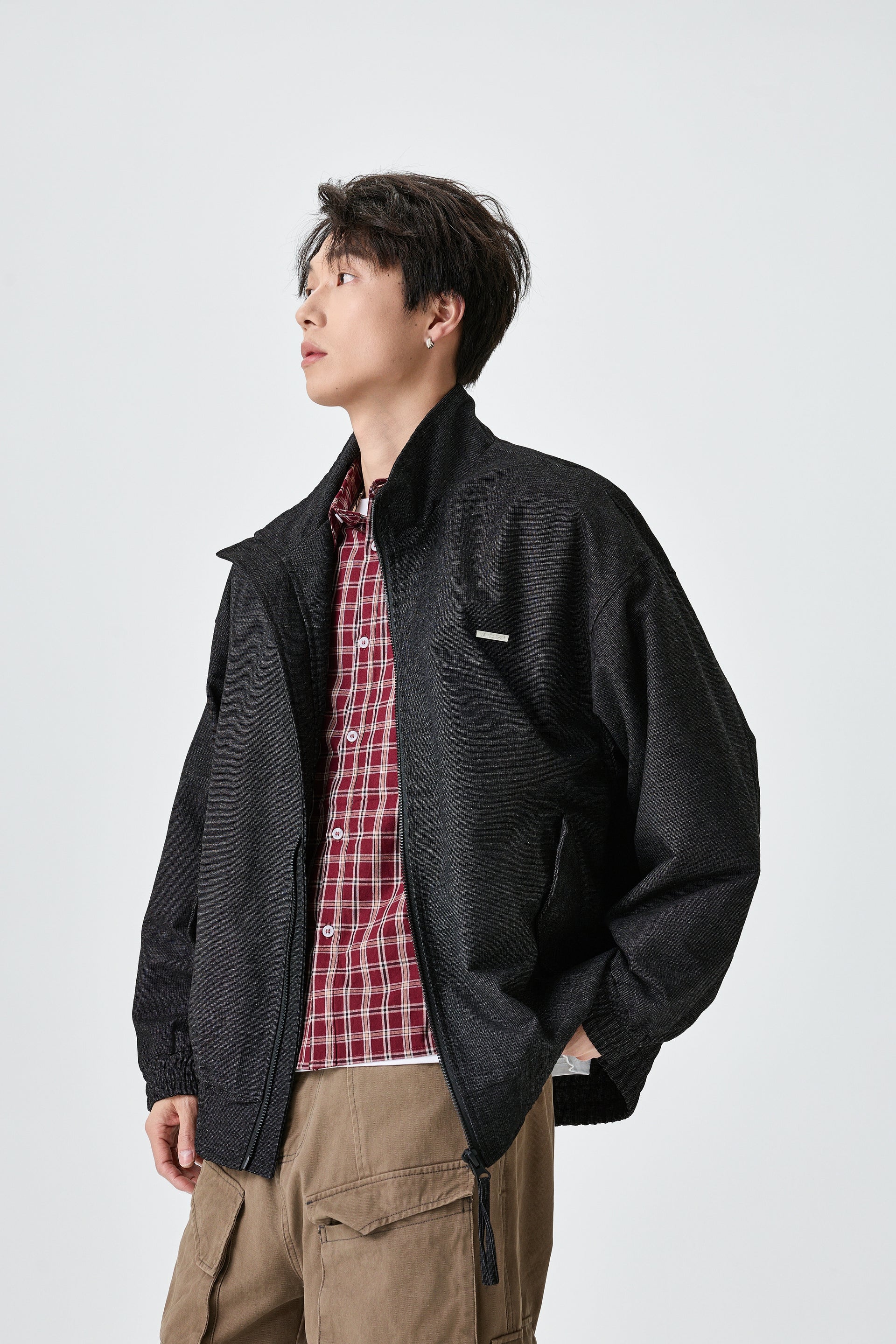 Jet Black Structured Zipper Jacket