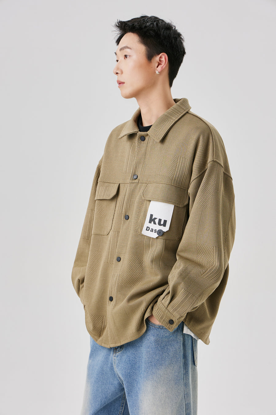 Beige Structure Overshirt Side view | Weezy