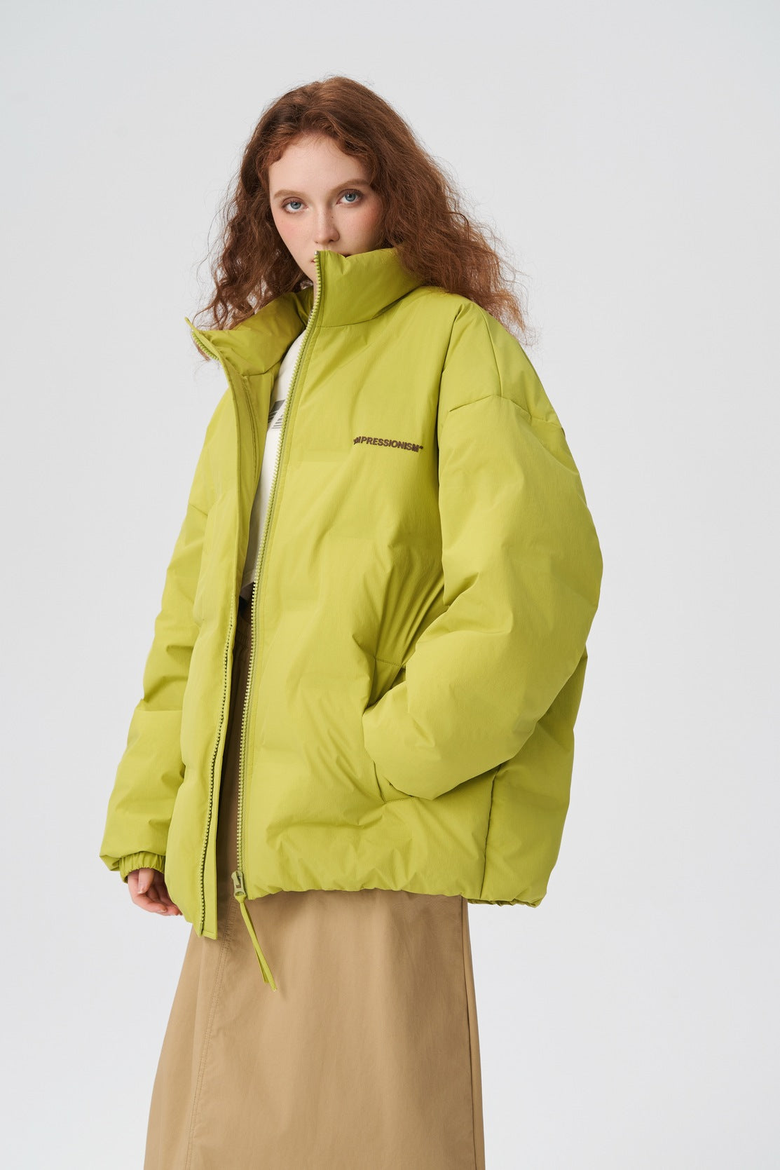Impressionism Lime Chartreuse Puffer Jacket