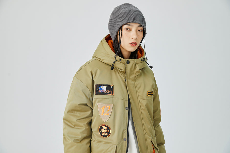 Beige Patch Utility Jacket Lifestyle view | Weezy