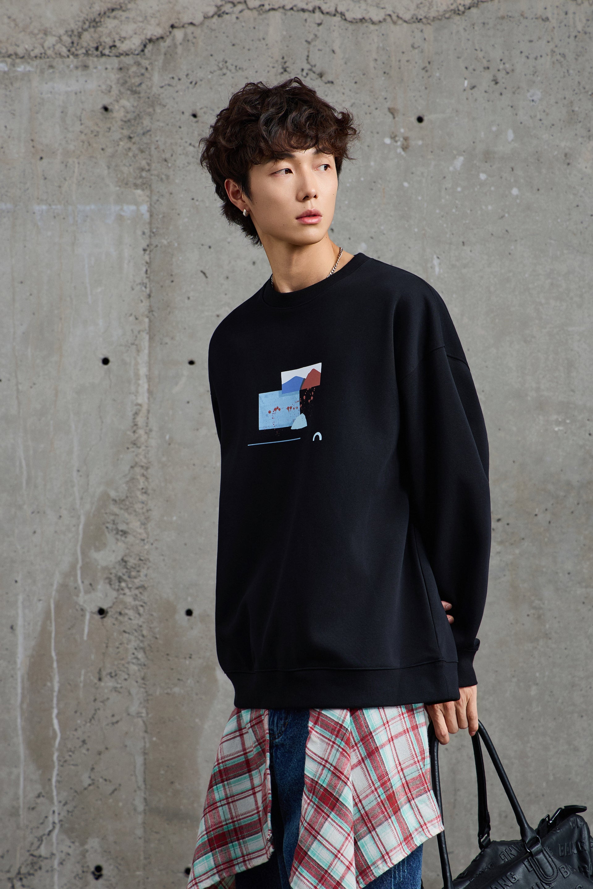 Abstract Printed Jet Black Sweatshirt