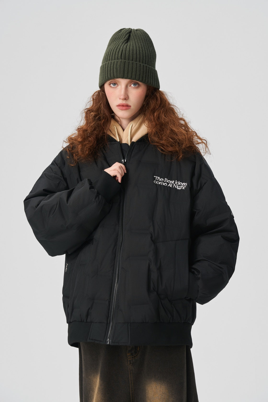 Jet Black Grid Puffer Bomber