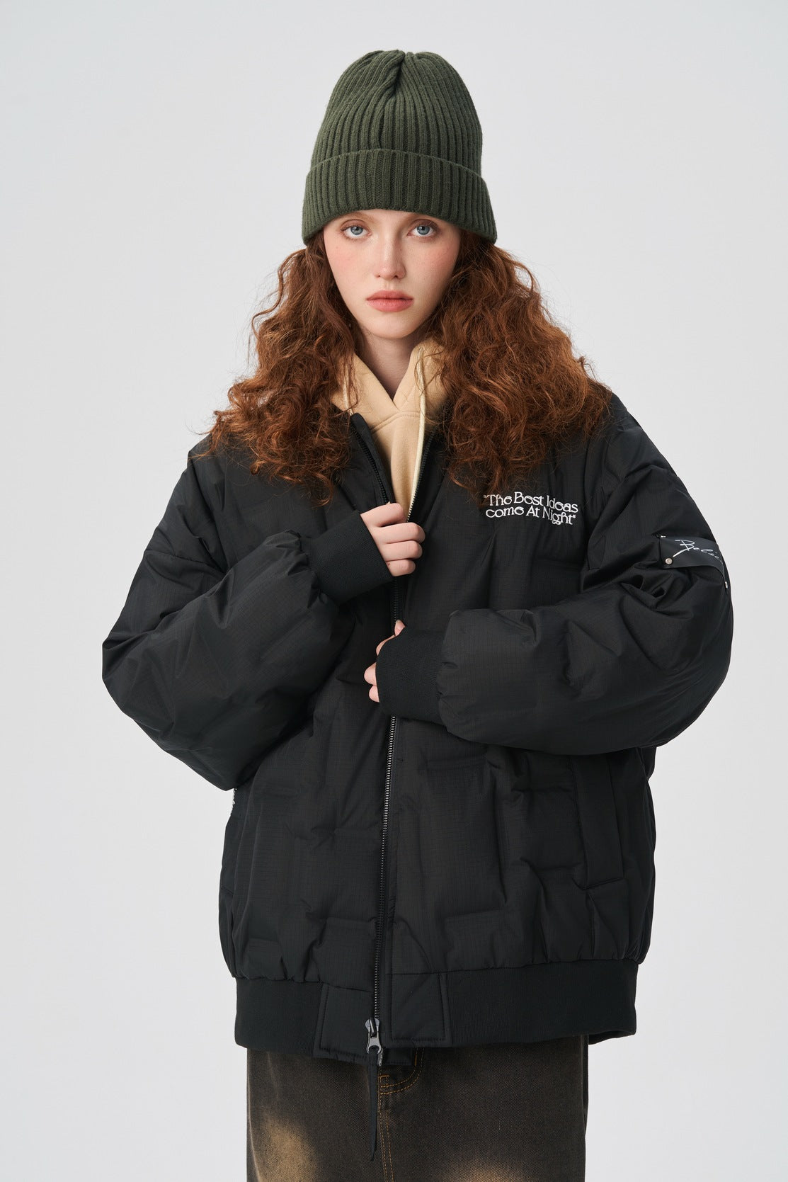 Jet Black Grid Puffer Bomber