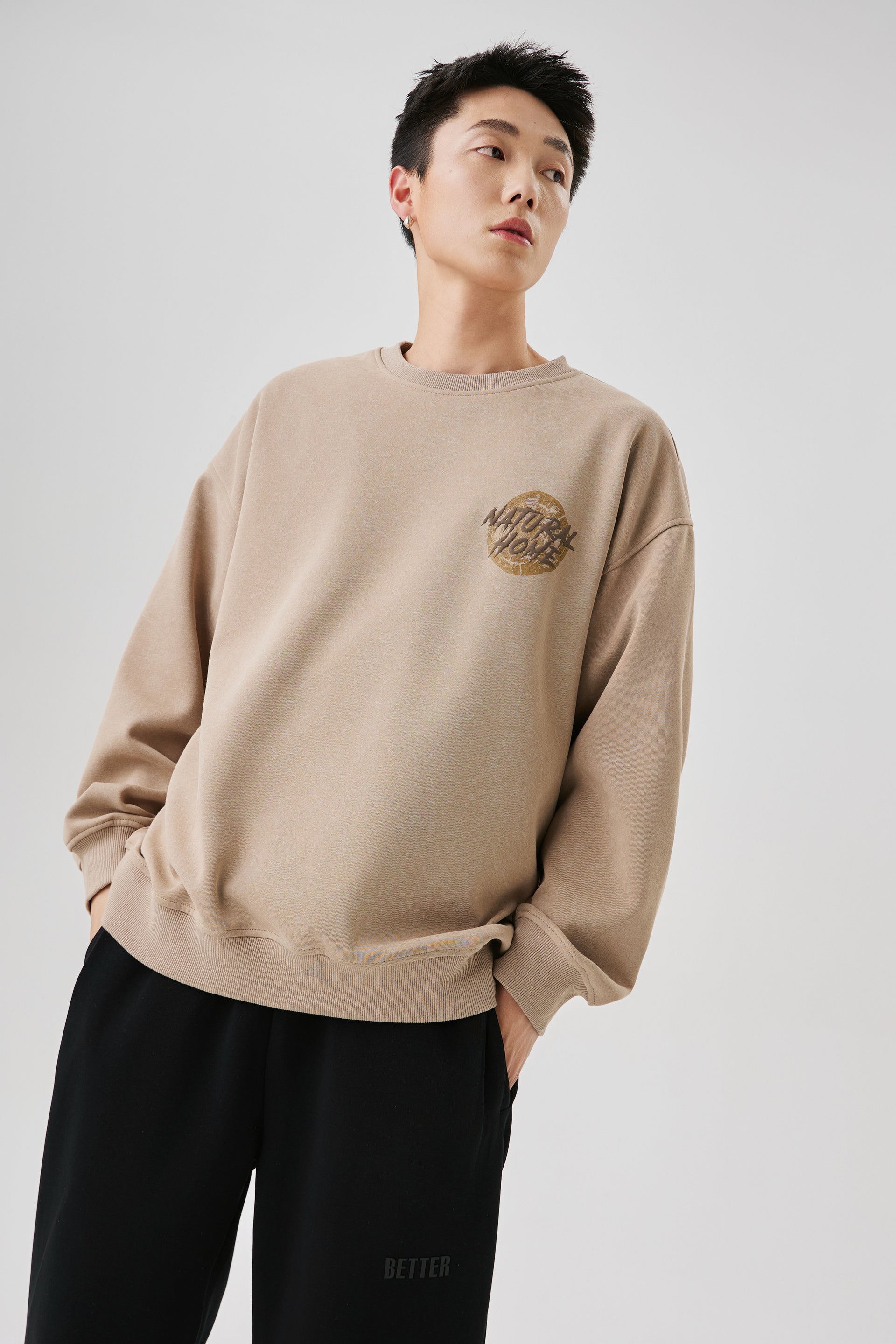 Natural Home Acid Washed Beige Sweatshirt