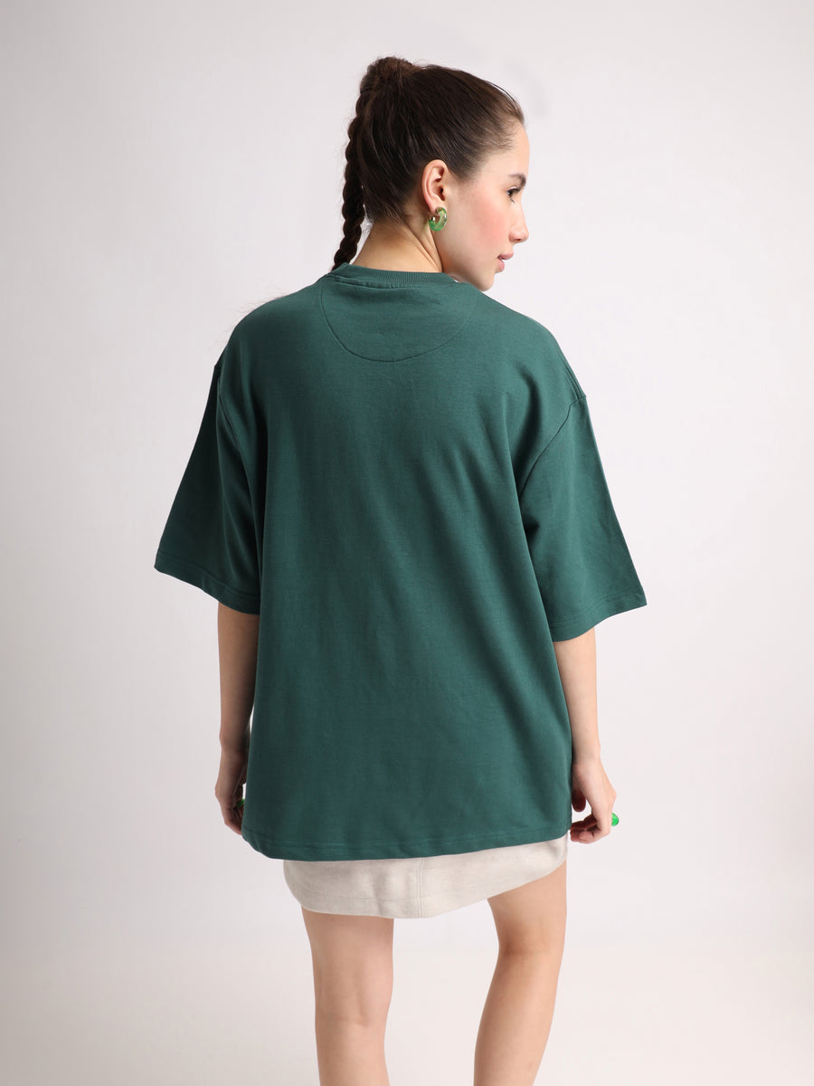 Emerald Green Love Over Rage Oversized T-Shirt Model view | Weezy