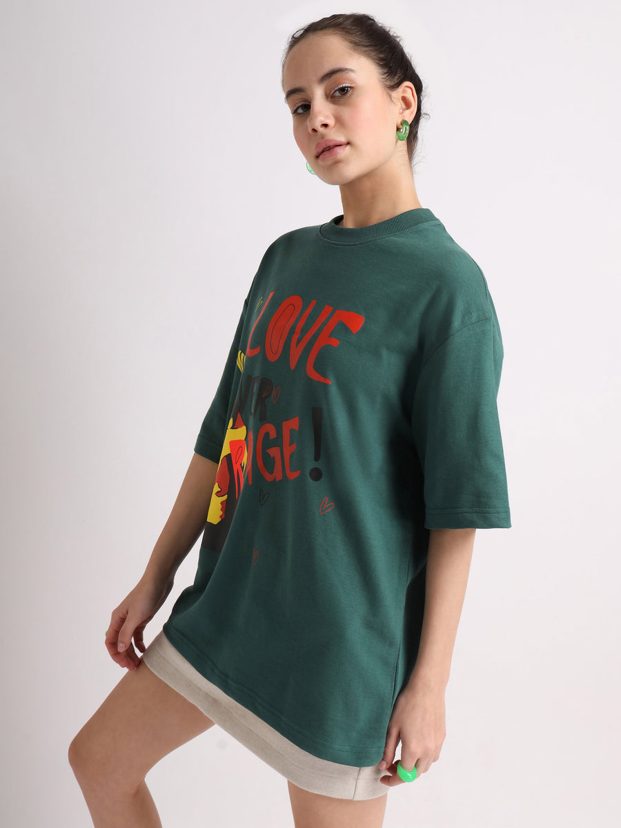 Emerald Green Love Over Rage Oversized T-Shirt Lifestyle view | Weezy