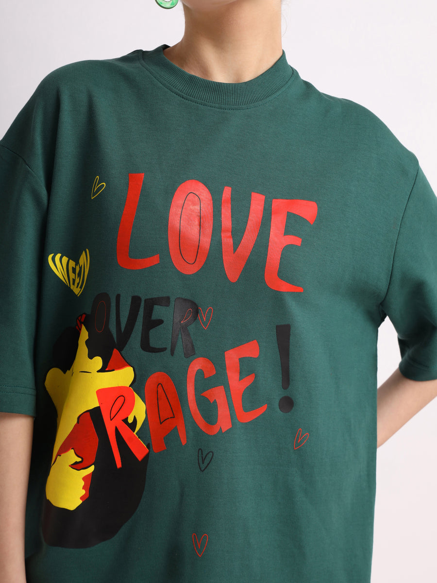 Emerald Green Love Over Rage Oversized T-Shirt Back view | Weezy