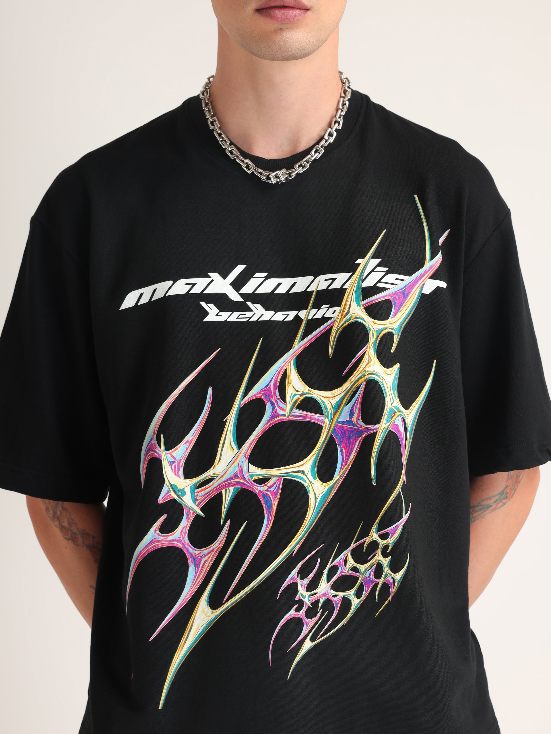 Jet Black Maximalist Behavior Oversized T-Shirt