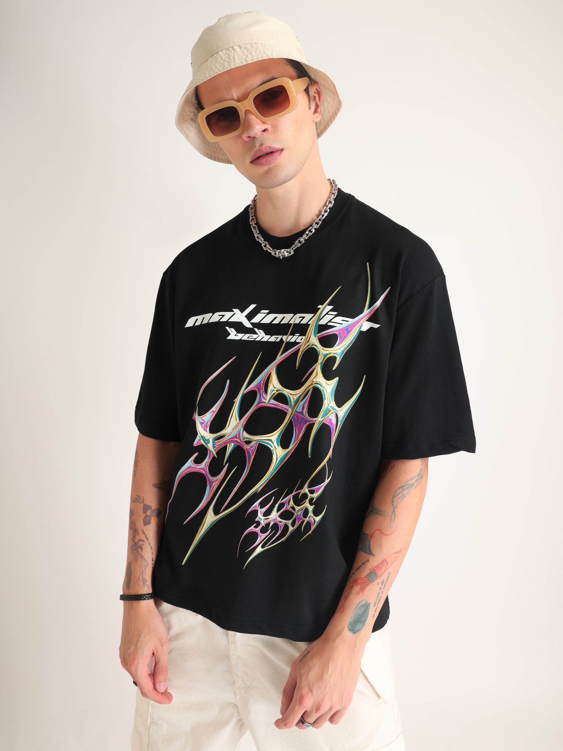 Jet Black Maximalist Behavior Oversized T-Shirt