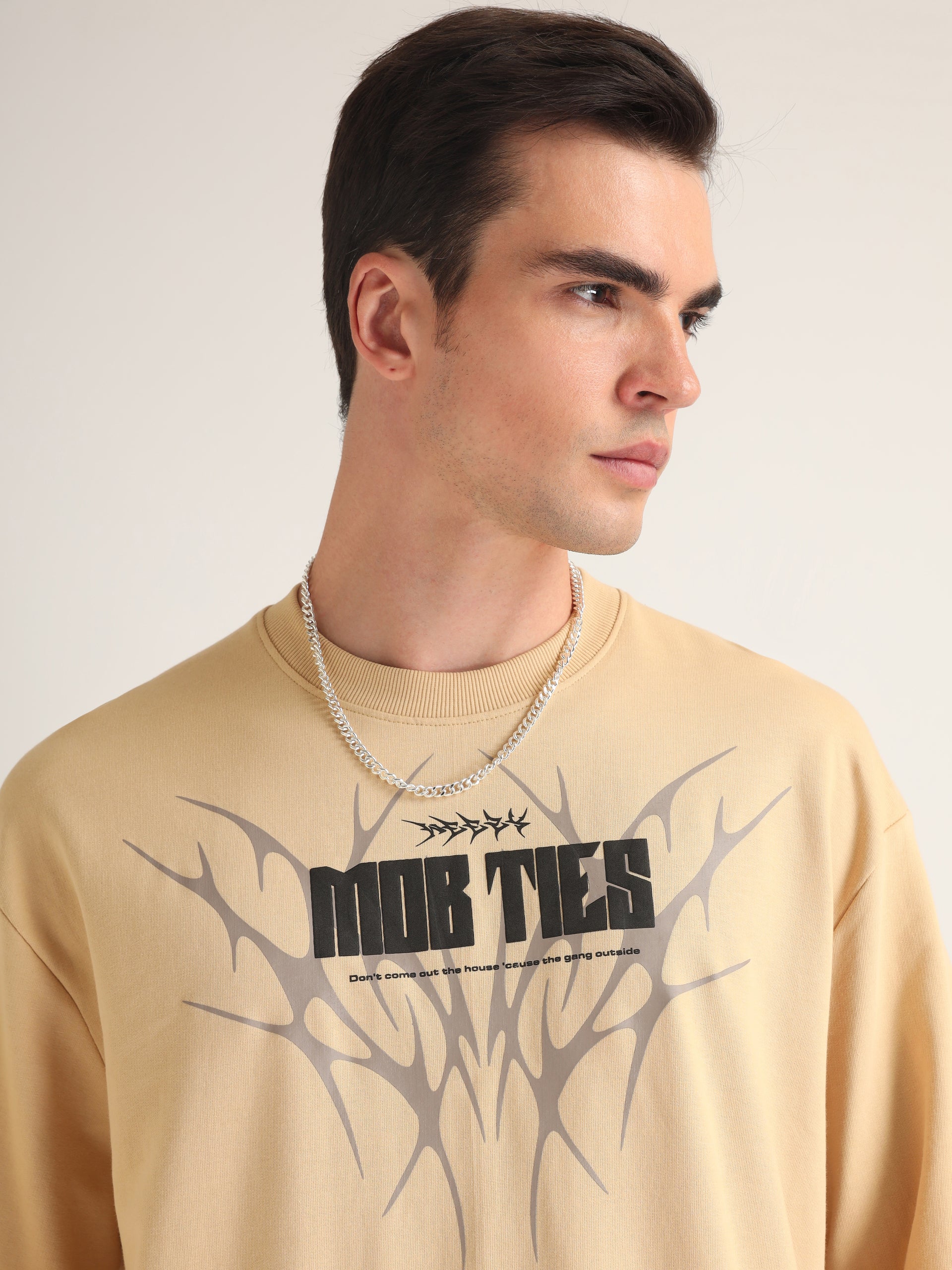 Beige Mob Ties Oversized T-Shirt