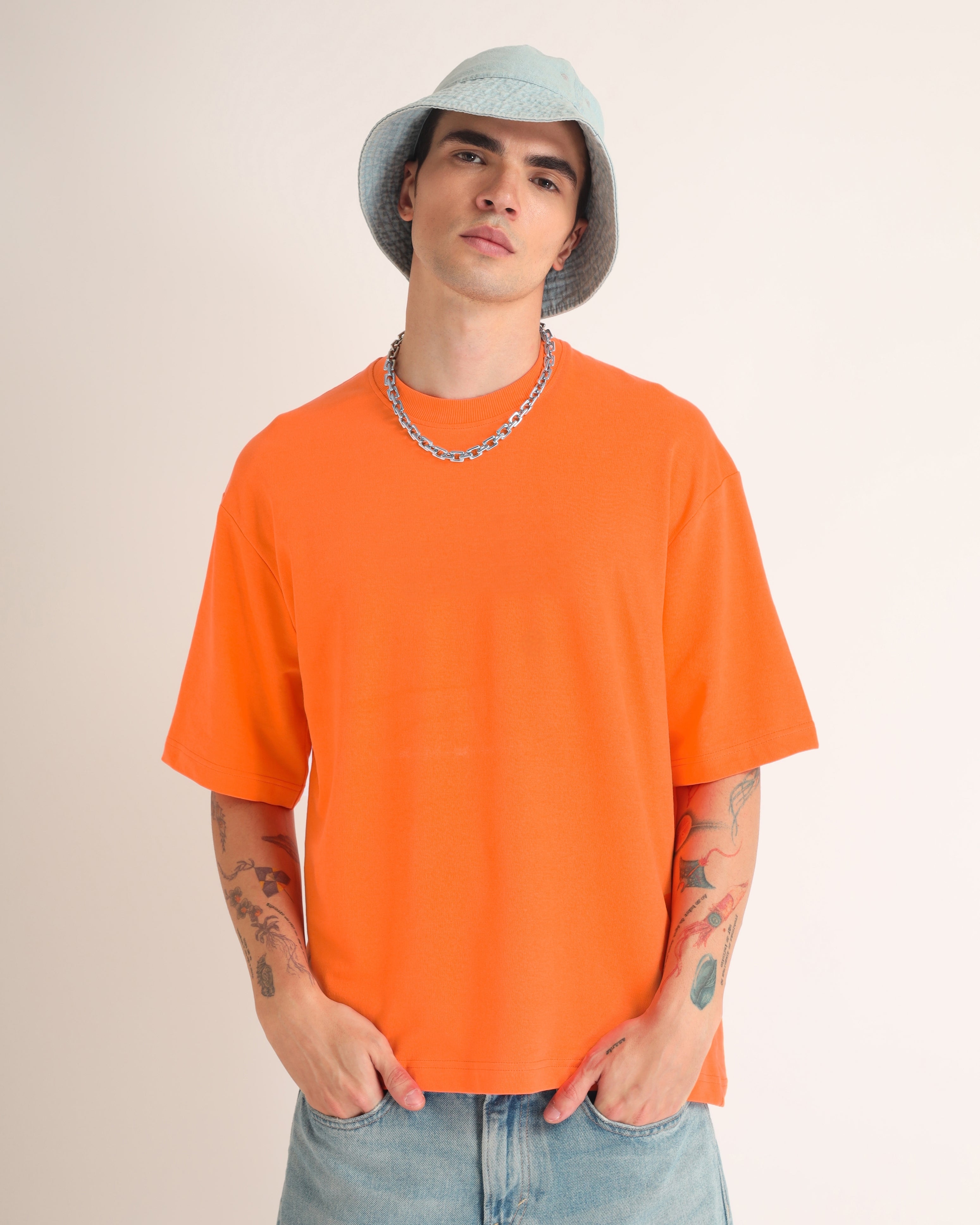 Neon Orange Premium Cotton Oversized T-shirt